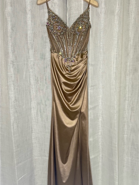 Ladivine Dresses & Skirts - Ladivine Embellished Corset Satin Prom Dress Nude Mermaid Gown